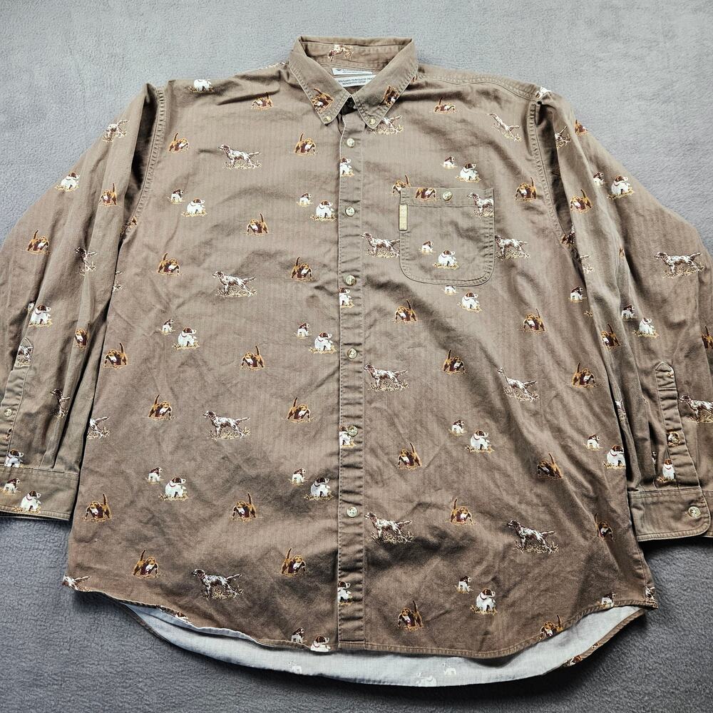 Columbia Dog Print Shirt Mens 3XL Hunting Brown Pointer Lab Long Sleeve Y2K